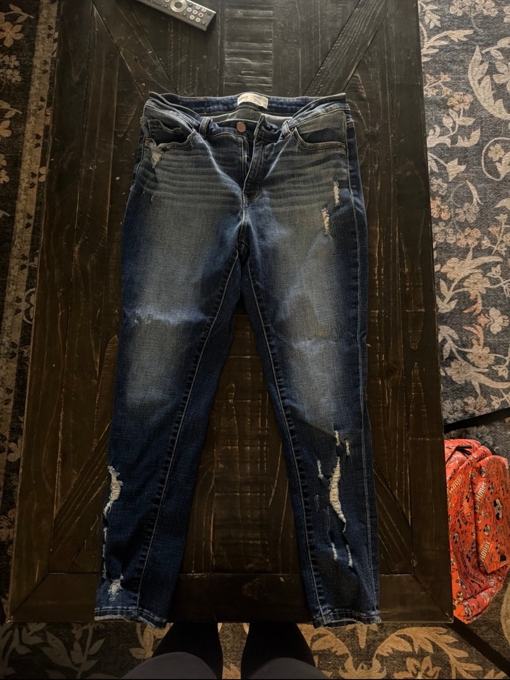BKE Dark Blue Distressed Skinny Jeans